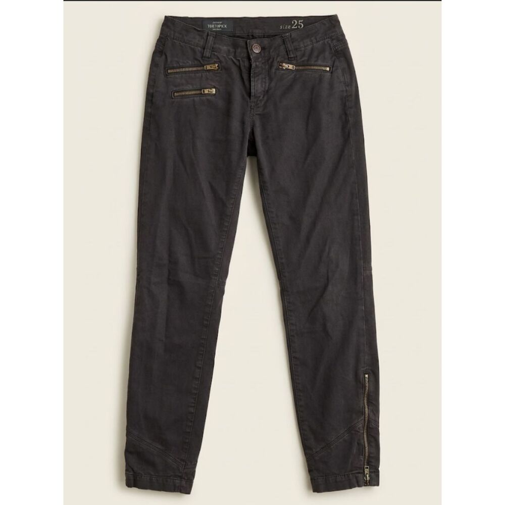 J Crew Toothpick Pants Womens 25 Black Moto Zip Ankle Skinny Utility Cargo Style